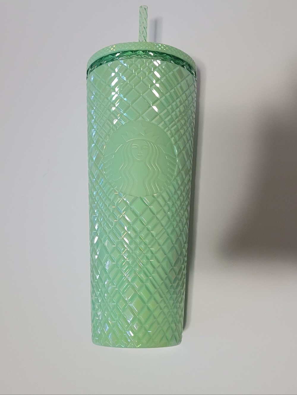 Starbucks Venti Tumbler 24oz Mint Green Iridescent Grid Jeweled Cold Cup 2023